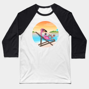 Flamingo Chill At Beach With Sunset Comic Style Baseball T-Shirt